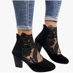 🐝 Dovford Ankle Boots Low Block Heel Short Booties Black Size 41 (9)